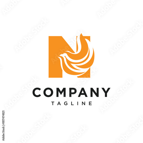 Letter N Fire Bird Logo Icon Vector