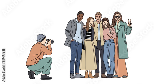 Group Photo Session Friends Posing for a Picture with a Photographer