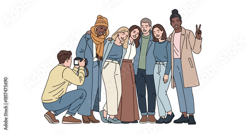 Group of diverse friends posing for a photo together, capturing a moment of togetherness and joy