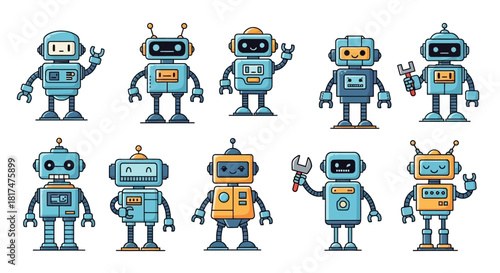 Robot Collection Digital Illustrations of Various Robots for Technology and Automation Designs