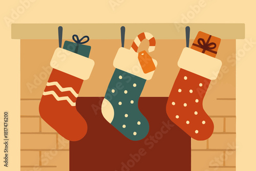 Christmas Stockings Hanging Flat Vector