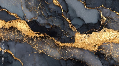 Striking pattern of deep blue gray stone overlaid with vibrant veins of glittering gold