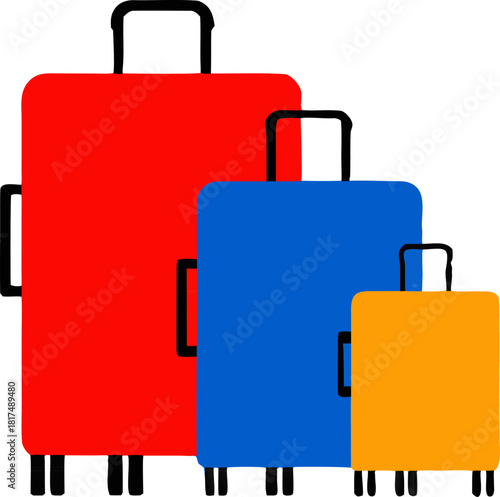 Three Colorful Wheeled Suitcases: Travel & Vacation Illustration