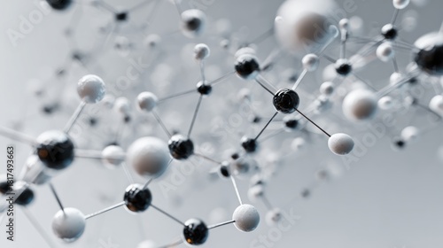 Abstract Nanotechnology Structure Connecting Black and White Spheres Network