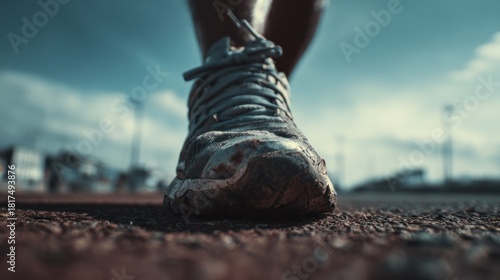 Extreme Close-Up of a Runner's Shoe on a Track, Capturing Determination