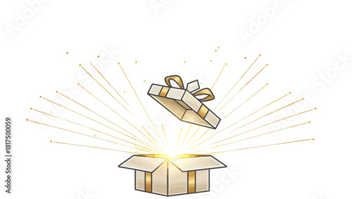 金色サプライズクリスマスギフト宝物箱がきらきら開き喜びが広がる