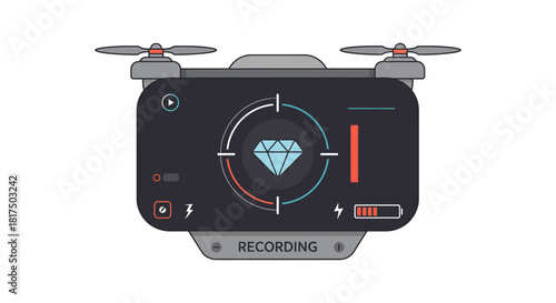autonomous drone recording footage flying over an area capturing a diamond image with its camera ideal for security and technology blog