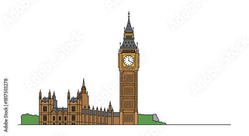 big ben and houses of parliament iconic london landmarks against a white background ideal for travel blogs and architectural presentations.