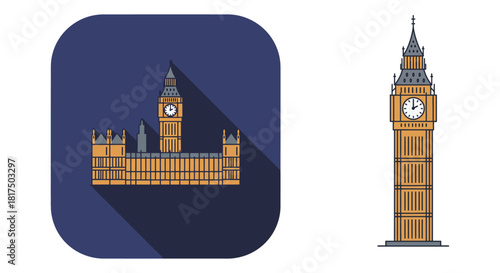 Big Ben illustration iconic London landmark graphic symbolizing British culture travel destination appeal for tourism campaigns and historical architecture studies.