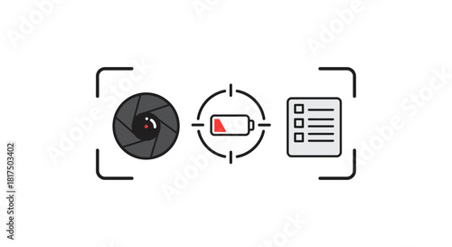 Camera settings icon concept adjusting aperture battery checklist for photography tips perfect for a photographers blog about camera basics.