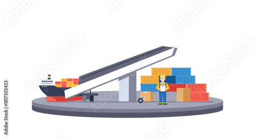cargo shipping logistics worker checking containers near ship at port streamlining supply chain management for global trade efficiency