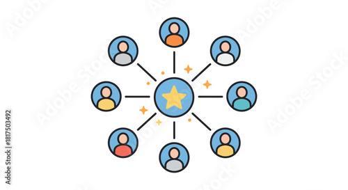 Connected people network with star leader showing community partnership ideal for teamwork and leadership blogs social marketing online success guide.