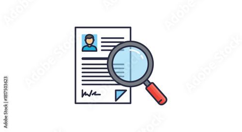 document review revealing applicant details perfect for compliance reports showing profile analysis signature and magnifying glass icon graphic