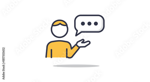 explaining concept with gesture and speech bubble presenting ideas sharing thoughts teaching ideal for communication and learning platforms