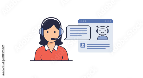Female customer service agent helping via chatbot online support for digital help virtual assistance perfect for technology and business website