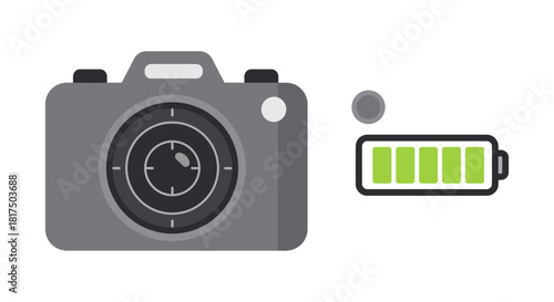 fully charged battery illustrating full power for a camera symbolizing reliable energy for photography equipment perfect for tech blogs showcasing battery life.