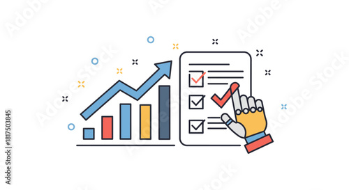 Increasing productivity by automation analyzing performance growth charts and completing digital checklists ideal for business and technology blogs