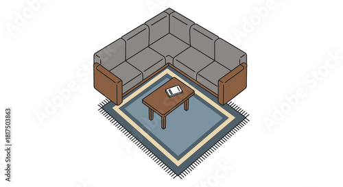 isometric living room showcasing cozy couch and rug perfect for interior design blog offering a comfortable and modern space ideal for relaxation