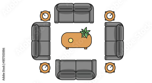 living room arrangement creating a cozy and balanced interior layout with sofas side tables and a coffee table for a modern home setting