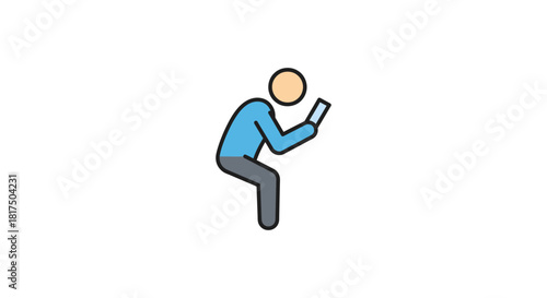 Person using phone browsing on a smartphone while squatting reflecting modern communication and technology ideal for tech blogs and social media content