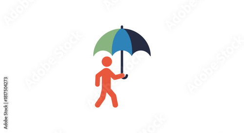 Person with umbrella in the rain sheltering in colorful weather protection illustrating safety perfect for financial security advice blogs.