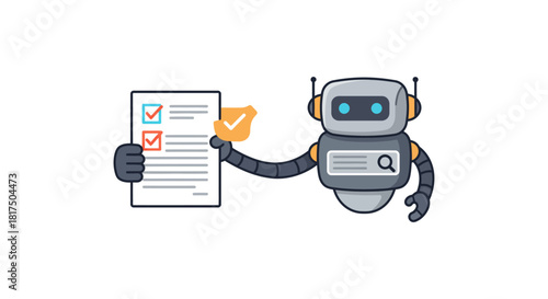 Search engine robot checks a list successfully completing the task illustrating automated processes for a technology blog or website about AI efficiency.
