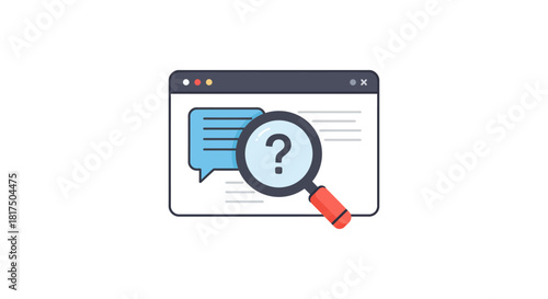 searching for answers online magnifying glass over website with message bubble depicting solutions and knowledge for blog posts and support