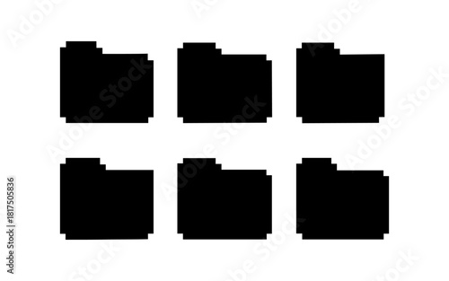 Silhouette set of six tetris style puzzle pieces on white background