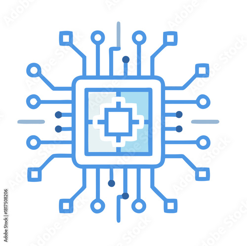 A blue and white circuit diagram of a computer processor