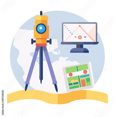 A surveying instrument with map and computer screen design