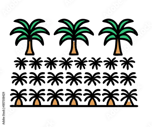 Palm trees and plants in a stylized beach scene