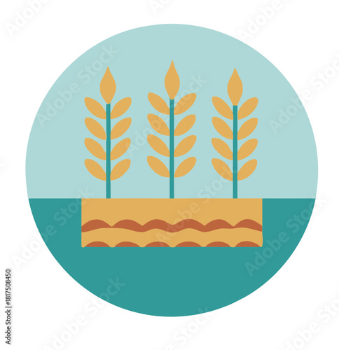 Wheat field growing in a stylized circular landscape illustration