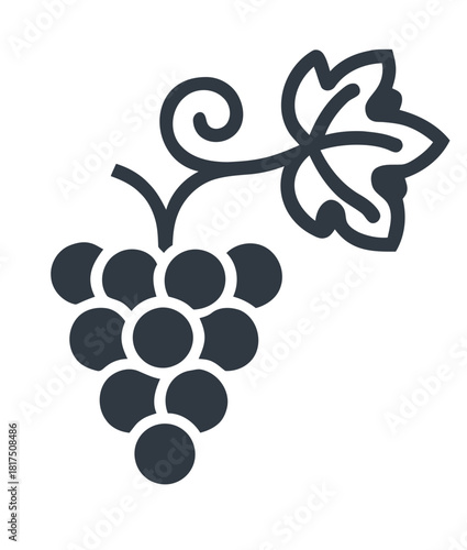 Stylized Grapes Branch Showing Fruit and Leaf as an Icon