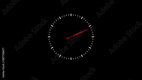 Minimal dark clock with red second hand spinning continuously on black background