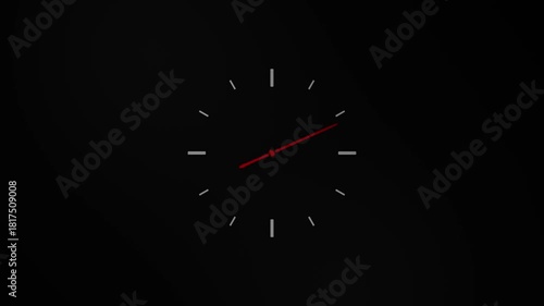 Minimalistic clock face with red second hand spinning continuously in loop