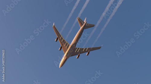 Passenger jet flying with animated white contrail shaking continuously
