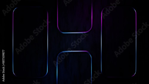 Stylized geometric design with dynamic neon light effects moving continuously