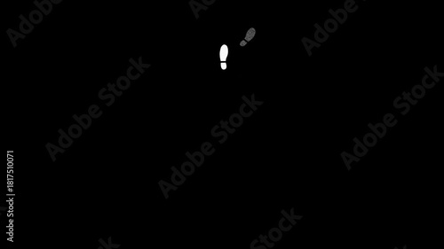White shoe footprints appearing on dark background creating continuous walking effect