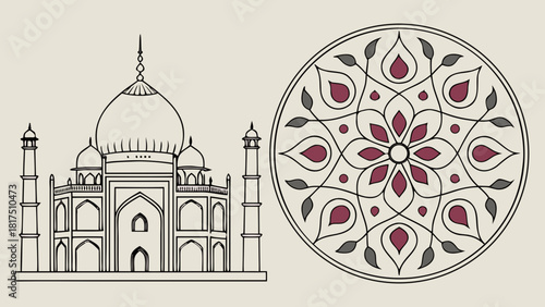 “Mughal-inspired jewellery vector design with arabesque motifs, floral geometry, fine line-work, balanced symmetry, rich ornamental curves, flat color palette, professional vector illustration.”