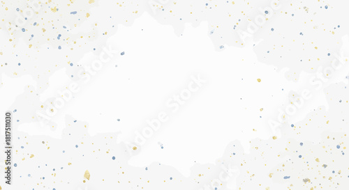 Delicate white background with scattered gold and blue dots creating a festive atmosphere.