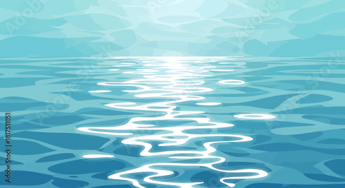 Sunlight reflects on the surface of the turquoise water, creating a wavy pattern.