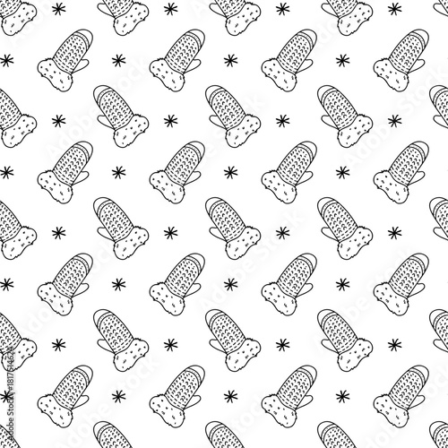 Seamless pattern with hand-drawn Christmas mittens on white background. Vector cozy seasonal print. 