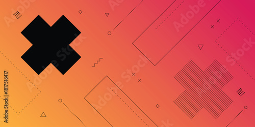 Dynamic Abstract Background with Memphis Retro Hipster Element and Orange Red Gradient Color