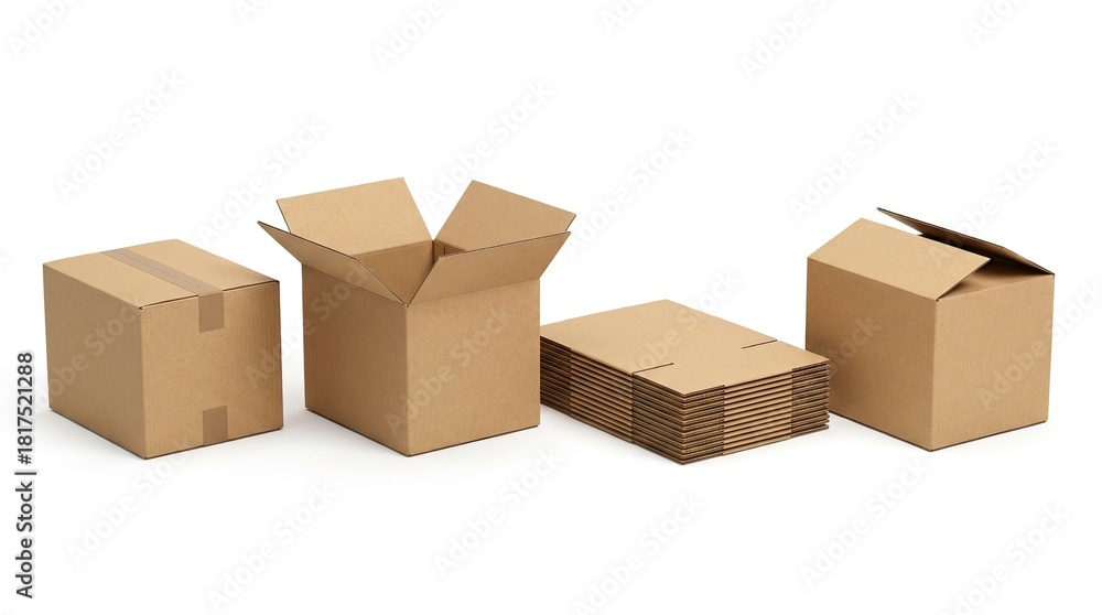 Fototapeta premium Cardboard boxes in various forms against a white background