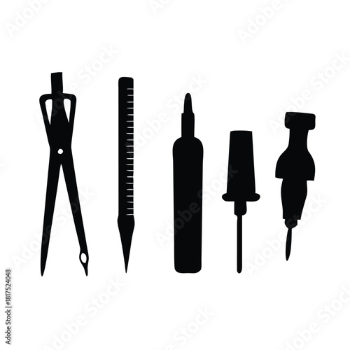 Architectural tools creating design concepts in simple black and white