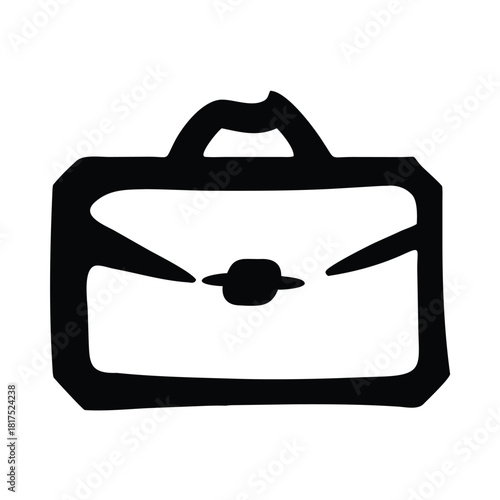 A simple black and white drawing of a briefcase with a handle and a clasp on a white background image