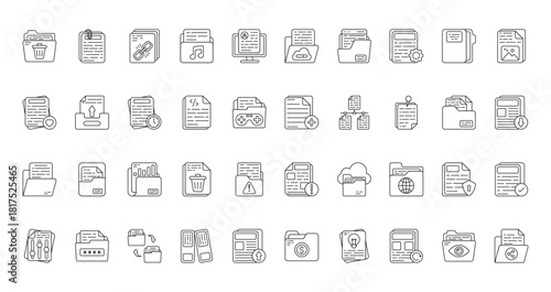 40 set of outline web files and folders icons such as clipper, folder, favorite, add file, folder, error, equalizer vector thin icons for report, presentation, diagram, web design, mobile app