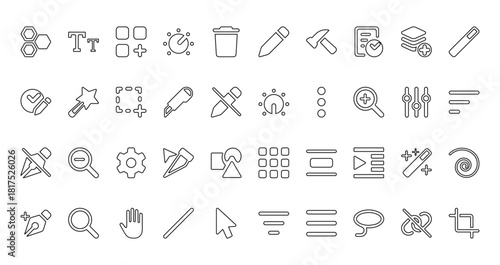 40 set of outline web edit tools icons such as text size, pen, clock, dial off, pen nib slash, menu, add anchor vector thin icons for report, presentation, diagram, web design, mobile app