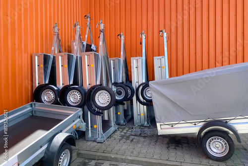 New cargo trailer for a passenger car, many car trailers for sale.