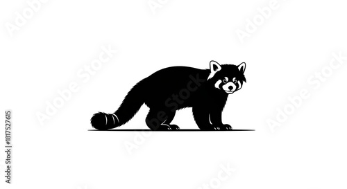 Black and white illustration of a red panda in silhouette.